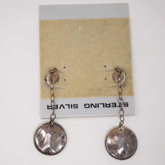 Sterling Silver Drop Earrings Pierced Round Boho Neutral Oval Dangle VTG Mom - Picture 2 of 13